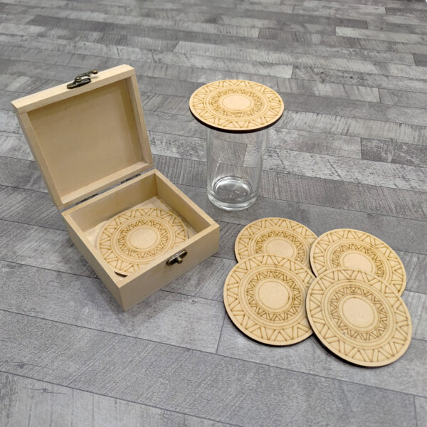 Premarked MDF Coasters with Box -Mandala design