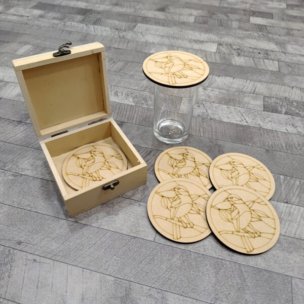 Premarked MDF Coasters with Box Sparrow Design