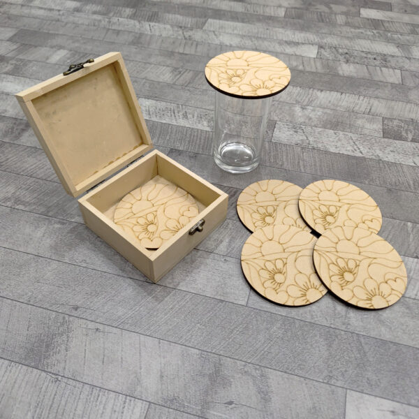 Premarked MDF Coasters with Box- Sunrise Blooms Design