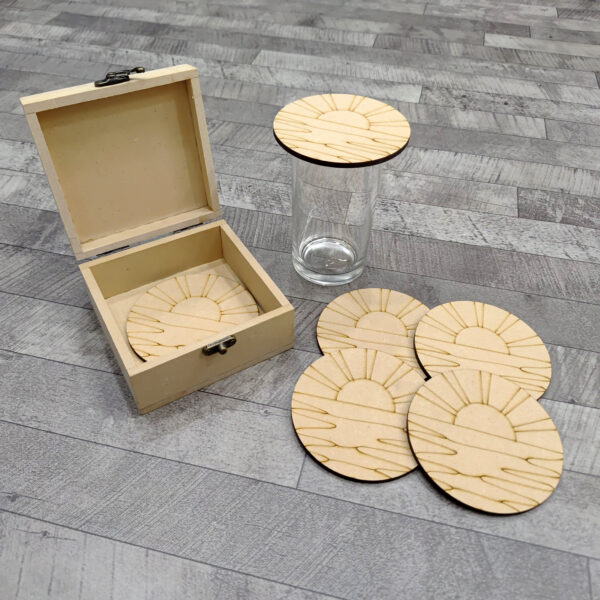 Premarked MDF Coasters with Box - Sunrise Design